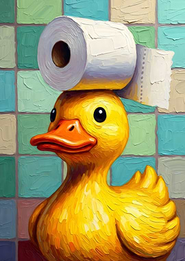 Duck with Toilet Paper Hat Painting