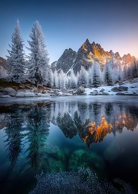 Winter Mountain Lake Reflection