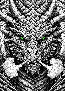 Detailed Dragon Head with Green Eyes