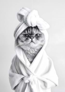 persian Cat in Robe and Towel