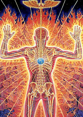 Anatomical Figure with Fiery Aura