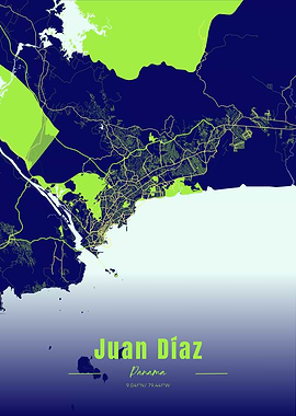 Juan Díaz, Panama Map Art