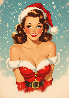 Retro Christmas Pin-Up Girl in Santa Costume