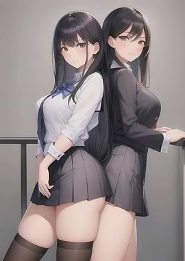 Two Schoolgirls Back-to-Back