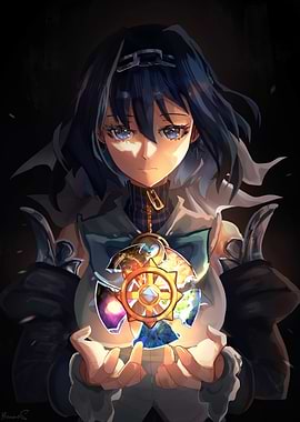Anime Girl Holding Cosmic Orb