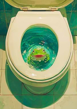 Frog in Toilet Bowl
