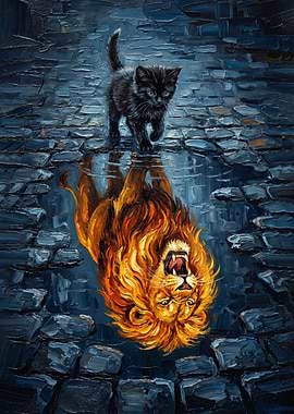 Kitten and Lion Reflection Painting