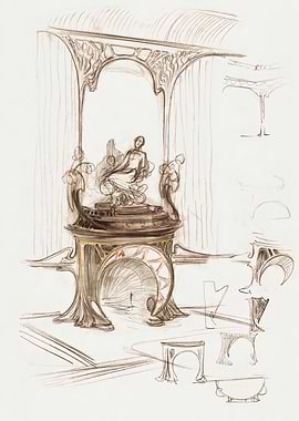 Art Nouveau Interior Sketch, alphonse mucha art