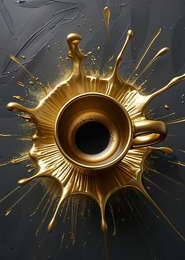 Golden Coffee Cup Splash Art