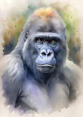 Watercolor Gorilla Portrait