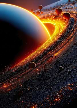 Planetary Ring System with Glowing Particles