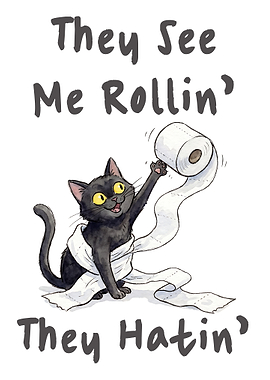 Cat with Toilet Paper Funny Bathroom Poster