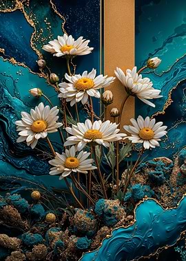 Teal Gold Daisies Flower
