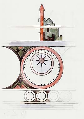 Architectural Design Sketch with Geometric Elements, alphonse mucha art