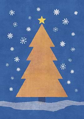 Minimalist Golden Christmas Tree with Snowflakes