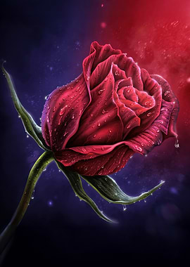 Red Rose with Water Droplets