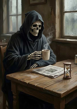 Death with Coffee and Newspaper