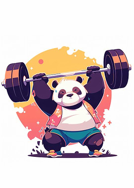 Weightlifting Panda Cartoon