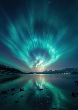 Aurora Borealis over Calm Lake