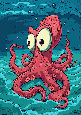 Cartoon Octopus in the Ocean