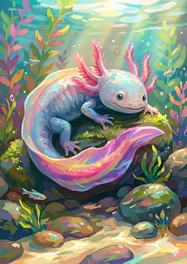 Cute Axolotl Underwater Illustration