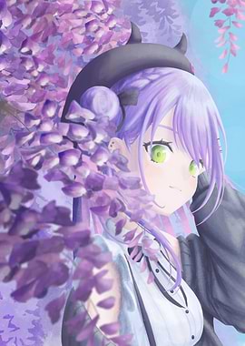Anime Girl with Wisteria Flowers