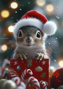 Festive Squirrel with Christmas Gift