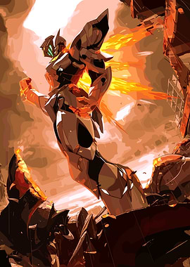 Fiery Mecha Robot in Battle Stance