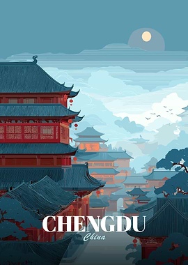 Chengdu, China Cityscape Illustration