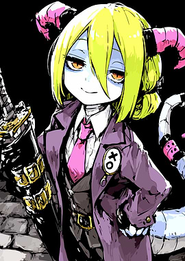 Anime Girl with Horns and Sword