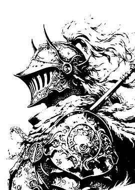 Detailed Knight Illustration in Black and White