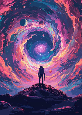 Pixel Art Astronaut in Cosmic Landscape