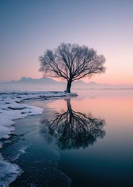 Winter Tree Reflection at Sunrise