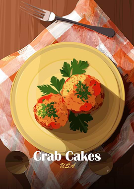 Crab Cakes Still Life Illustration