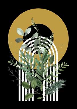 Botanical Arrangement with Geometric Shapes