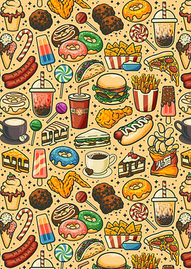 Colorful Fast Food Pattern