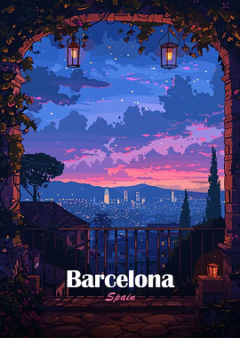 Barcelona, Spain at Dusk