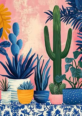 Botanical Still Life with Cacti and Succulents