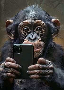 Chimpanzee Taking Selfie with Smartphone