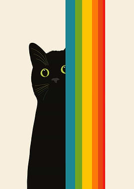 Retro Cat Rainbow Peek