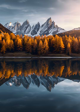 Mountain Reflection in Lake during Autumn