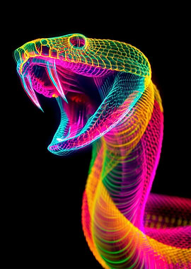 Neon Snake with Open Mouth