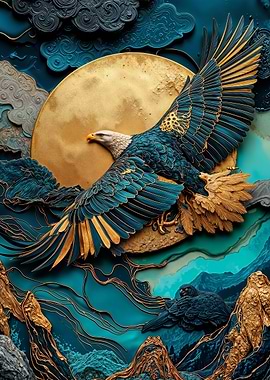 Teal and Gold Eagle Soaring