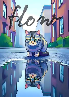 Cat Reflection in Puddle