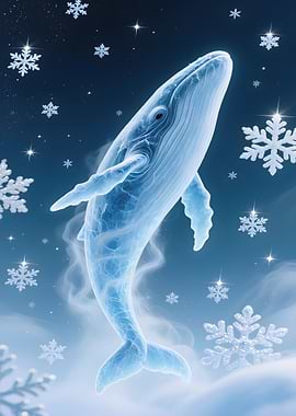 Winter Whale in Snowy Sky