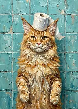 Maine coon Cat with Toilet Paper