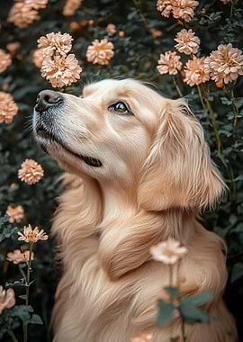 Golden Retriever in a Flower Garden