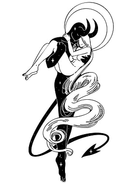 Devil and Angel Embrace Illustration