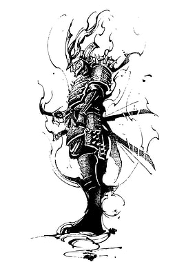 Samurai Warrior Black and White Illustration