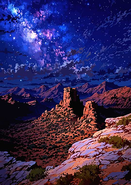 Starry Night Over Desert Mountains